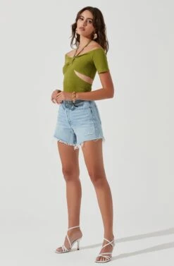 Monterey Halter Neck Cutout Bodysuit -Chic Ladies Wear Shop ACT17210 OLIVEGREEN 1523