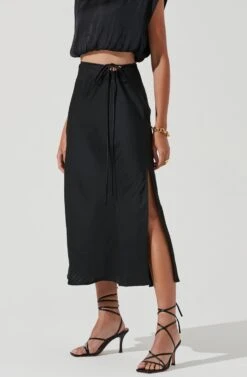 Riva Tie Waist Midi Skirt -Chic Ladies Wear Shop ACT17218 BLACK 1140