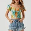 Jemma Tropical Print Smocked Top -Chic Ladies Wear Shop ACT17229 BLUEORANGETROPICAL 1383
