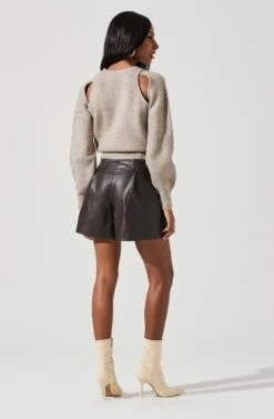 Adira Shoulder Cutout Sweater -Chic Ladies Wear Shop ACT17301 TAUPE 1234