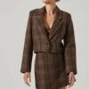 Brina Cropped Plaid Jacket -Chic Ladies Wear Shop ACT17305 BROWNBLACKPLAID 14001