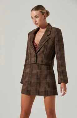Brina Cropped Plaid Jacket -Chic Ladies Wear Shop ACT17305 BROWNBLACKPLAID 14011