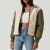 Tegan Faux Shearling Contrast Puffer Jacket -Chic Ladies Wear Shop ACT17307 OLIVE IVORY 0931