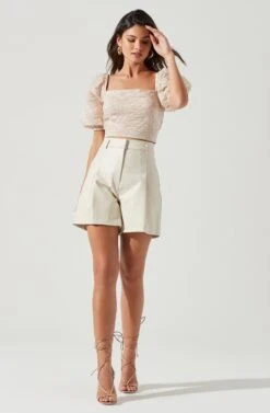 Tassia Jacquard Puff Sleeve Top -Chic Ladies Wear Shop ACT17320 CHAMPAGNE 1454