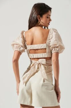 Tassia Jacquard Puff Sleeve Top -Chic Ladies Wear Shop ACT17320 CHAMPAGNE 1469