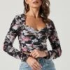 Erica Floral Ruched Long Sleeve Top -Chic Ladies Wear Shop ACT17322 BLACKMULTIFLORAL 0334