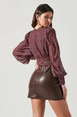 Zanna Floral Lace Trim Long Sleeve Top -Chic Ladies Wear Shop ACT17333 BROWNPURPLEDITSY 1251