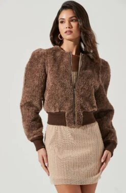 Stacy Faux Fur Jacket -Chic Ladies Wear Shop ACT17335 BROWN 1731