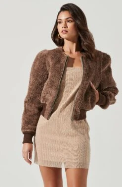 Stacy Faux Fur Jacket -Chic Ladies Wear Shop ACT17335 BROWN 1740
