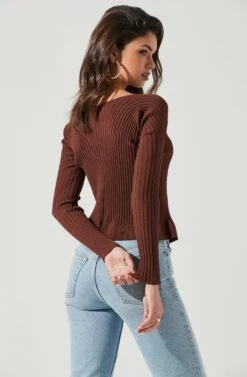 Angelique Ribbed Knit Chain Detail Cardigan -Chic Ladies Wear Shop ACT17337 BROWN 0116