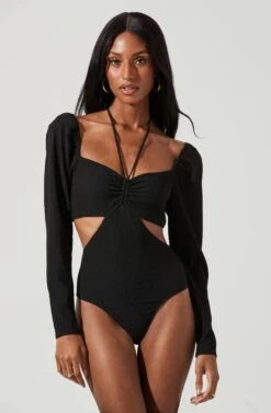 Dionne Cutout Halter Bodysuit -Chic Ladies Wear Shop ACT17340 BLACK 1061