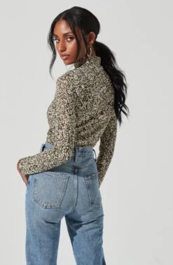 Zazie Choker Neck Long Sleeve Top -Chic Ladies Wear Shop ACT17345 OLIVECREAMCOMBO 0991 6