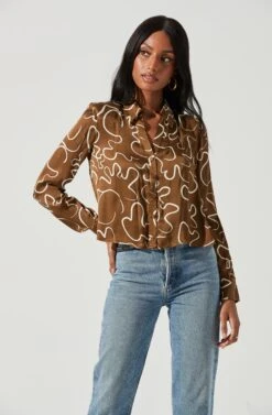 Yesenia Abstract Print Button Down Top -Chic Ladies Wear Shop ACT17347 BROWNIVORYMULTI 1033 eed78a44 f91b 4bc9 b76e 5d9c89fd94ed