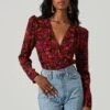 Bartlett Floral Wrap Front Long Sleeve Bodysuit -Chic Ladies Wear Shop ACT17365 REDORANGEMULTI 2