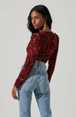 Bartlett Floral Wrap Front Long Sleeve Bodysuit -Chic Ladies Wear Shop ACT17365 REDORANGEMULTI 6