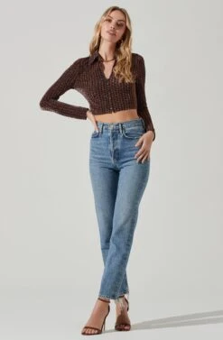 Winslet Metallic Houndstooth Crop Top -Chic Ladies Wear Shop ACT17377 COPPERHOUNDSTOOTH 1