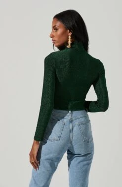 Crane Metallic Cutout Long Sleeve Top -Chic Ladies Wear Shop ACT17378 GREENMETALLIC 4