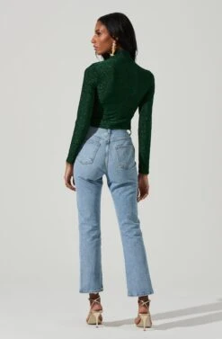 Crane Metallic Cutout Long Sleeve Top -Chic Ladies Wear Shop ACT17378 GREENMETALLIC 5