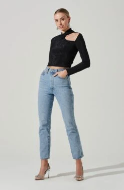 Crane Metallic Cutout Long Sleeve Top -Chic Ladies Wear Shop ACT17378 MIDNIGHTMETALLIC 1