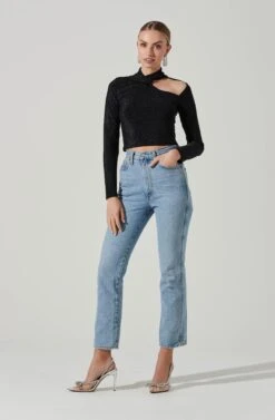 Crane Metallic Cutout Long Sleeve Top -Chic Ladies Wear Shop ACT17378 MIDNIGHTMETALLIC 2