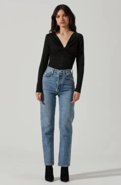 Reese Metallic Twist Front Bodysuit -Chic Ladies Wear Shop ACT17385 BLACKMETALLIC 1