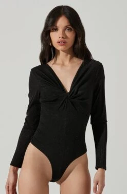 Reese Metallic Twist Front Bodysuit -Chic Ladies Wear Shop ACT17385 BLACKMETALLIC 3