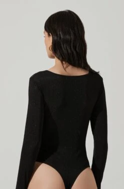 Reese Metallic Twist Front Bodysuit -Chic Ladies Wear Shop ACT17385 BLACKMETALLIC 4