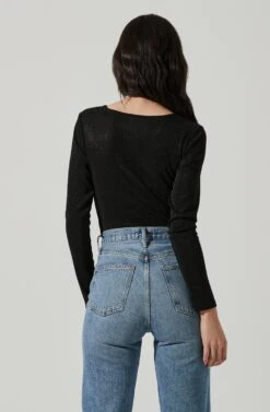 Reese Metallic Twist Front Bodysuit -Chic Ladies Wear Shop ACT17385 BLACKMETALLIC 5