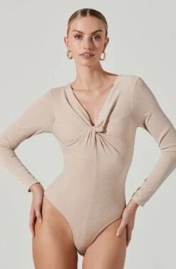 Reese Metallic Twist Front Bodysuit -Chic Ladies Wear Shop ACT17385 CREAMMETALLIC 3