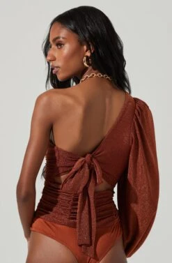 Marta Metallic Ruched One Sleeve Top -Chic Ladies Wear Shop ACT17438 RUSTMETALLIC 4