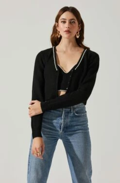 Melissa Pearl Embellished Cardigan Sweater -Chic Ladies Wear Shop ACT17475P BLACK 4