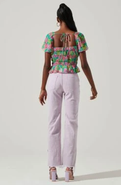 Leigh Floral Pleated Puff Sleeve Top -Chic Ladies Wear Shop ACT17509 GREENPINKMULTI 5