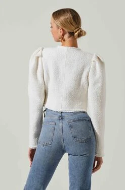 Madrigal Cropped Tweed Jacket -Chic Ladies Wear Shop ACT17515 OFFWHITE 4