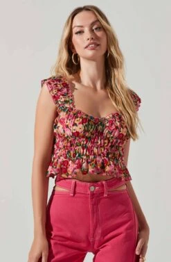 Rosita Floral Smocked Top -Chic Ladies Wear Shop ACT17543 REDMULTIFLORAL 2