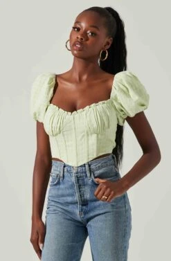 Paola Sweetheart Bustier Puff Sleeve Top -Chic Ladies Wear Shop ACT17560S LIME 2