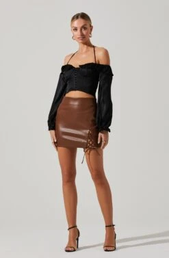 Allison Off Shoulder Halter Long Sleeve Top -Chic Ladies Wear Shop ACT17563 BLACK 1