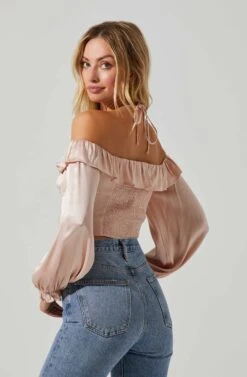 Allison Off Shoulder Halter Long Sleeve Top -Chic Ladies Wear Shop ACT17563 BLUSH 4