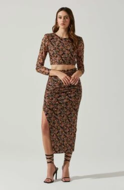 Louisa Floral Long Sleeve Open Back Crop Top -Chic Ladies Wear Shop ACT17568 BLACKORANGEMULTI 1