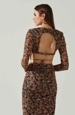 Louisa Floral Long Sleeve Open Back Crop Top -Chic Ladies Wear Shop ACT17568 BLACKORANGEMULTI 5