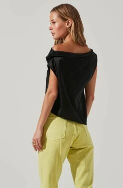 Ceres Satin Off Shoulder Top -Chic Ladies Wear Shop ACT17591 BLACK 4