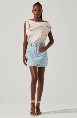 Ceres Satin Off Shoulder Top -Chic Ladies Wear Shop ACT17591 CHAMPAGNE 1