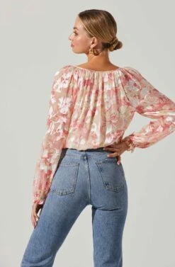 Kamari Floral Burnout Long Sleeve Top -Chic Ladies Wear Shop ACT17601 PINKBURNOUT 4