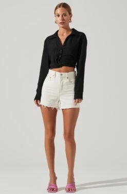 Camden Cropped Button Down Collared Top 15 Camden Cropped Button Down Collared Top -Chic Ladies Wear Shop ACT17611S BLACK 1