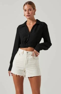 Camden Cropped Button Down Collared Top 14 Camden Cropped Button Down Collared Top -Chic Ladies Wear Shop ACT17611S BLACK 2