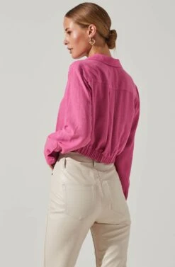 Camden Cropped Button Down Collared Top 13 Camden Cropped Button Down Collared Top -Chic Ladies Wear Shop ACT17611S PINK 3