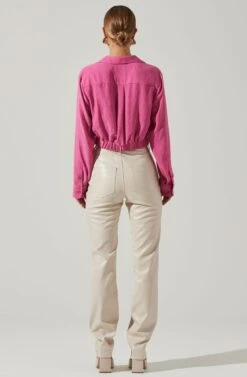 Camden Cropped Button Down Collared Top 12 Camden Cropped Button Down Collared Top -Chic Ladies Wear Shop ACT17611S PINK 4