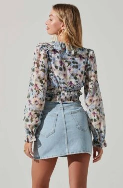 Loxley Floral Ruffle Long Sleeve Top -Chic Ladies Wear Shop ACT17620 BLUEMULTIFLORAL 4
