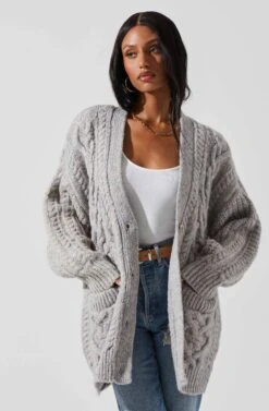 Charli Cable Knit Oversized Cardigan Sweater -Chic Ladies Wear Shop ACT17626 GRAY 4