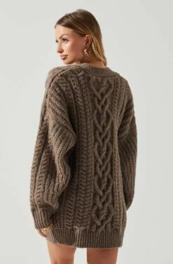 Charli Cable Knit Oversized Cardigan Sweater -Chic Ladies Wear Shop ACT17626 MOCHA 5