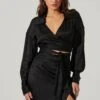 Loretta Satin Cropped Tie Waist Top -Chic Ladies Wear Shop ACT17629VR BLACK 1 2